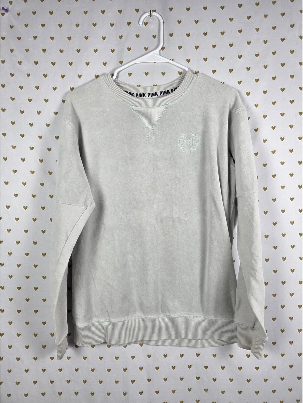 Victorias Secret Pink Vintage Style Crew Sweater Shirt Long Sleeve Grey XS